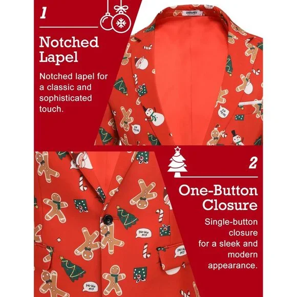 Men's Christmas Blazer Halloween Sport Coat One Button Xmas Party Jackets Blazer